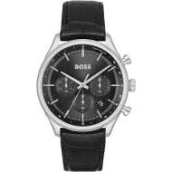 BOSS Gregor Men's Chronograph Stainless Steel Case and Crocodile Grained Leather Watch (Black)