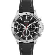 BOSS Troper Men's Chronograph Stainless Steel Case and Leather Strap Watch (Black)