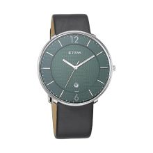 TITAN Workwear Watch with Green Dial & Leather Strap - Gents