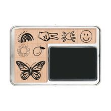 Miniso Wooden Stamps Set With Metal Box (Rainbow Butterfly Series) - 7 Pcs