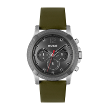 Hugo Men's Green Chronograph Leather Strap Watch (Green)