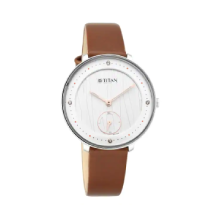 TITAN Quartz Watch Analog Workwear Watch for women with Silver White Dial & Leather Strap